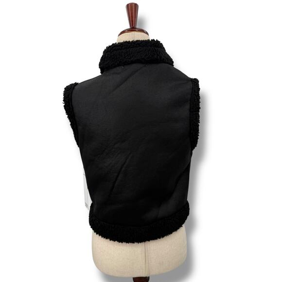 NWT Madden Girl Black Faux Shearling Suede Vest Medium Moto Zip Sleeveless - Picture 5 of 8